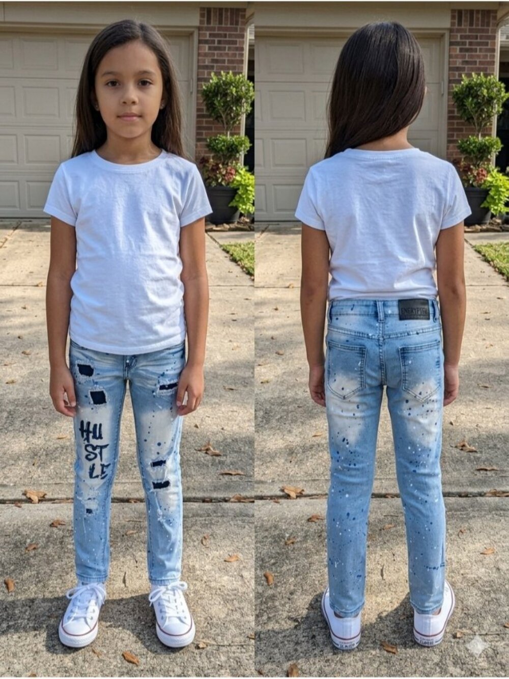 Encrypted Girls Size 8 Hustle Distressed Paint Splatter Skinny Jeans